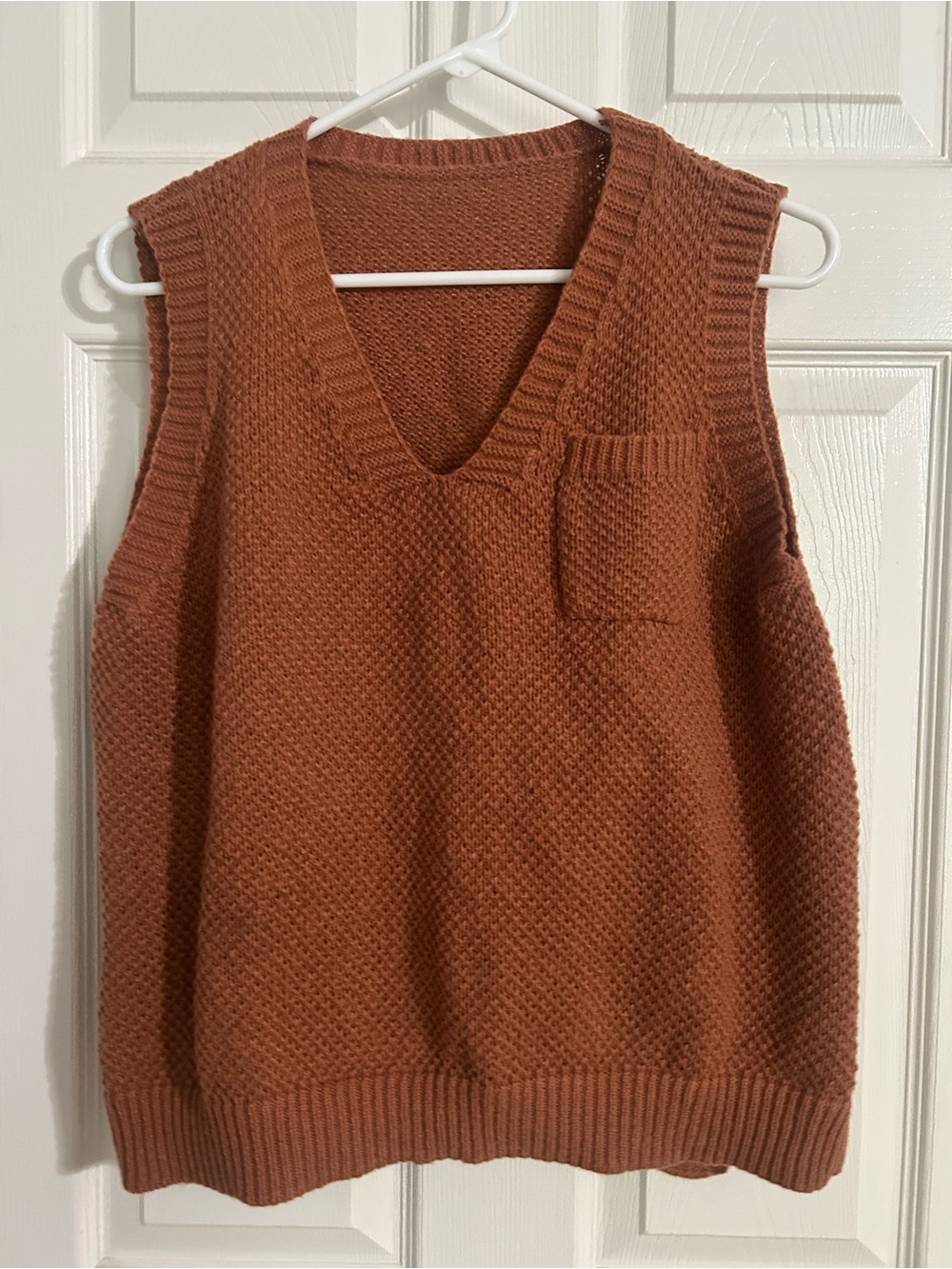SHEIN Terracotta V-Neck Knit Vest with Patch Pocket